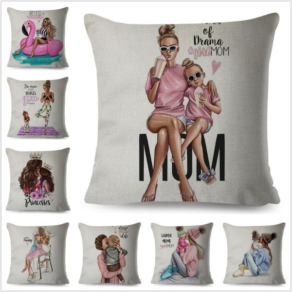 

vogue super mom daddy baby pillow case linen 45*45cm decor cartoon mama cushion cover for sofa pillowcase cushions covers