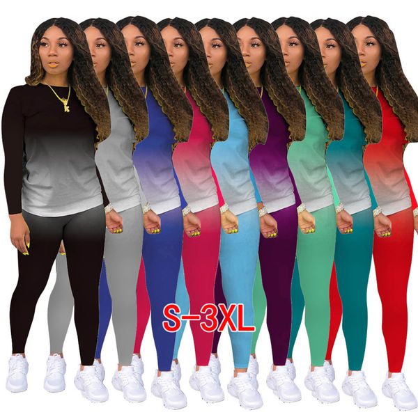 

9 цветов женщина двухкусочного эпикировка desginer tracksuit твердой gradient беговой костюм casual спортивной одежды женщины 2 шт наборы dh, Gray