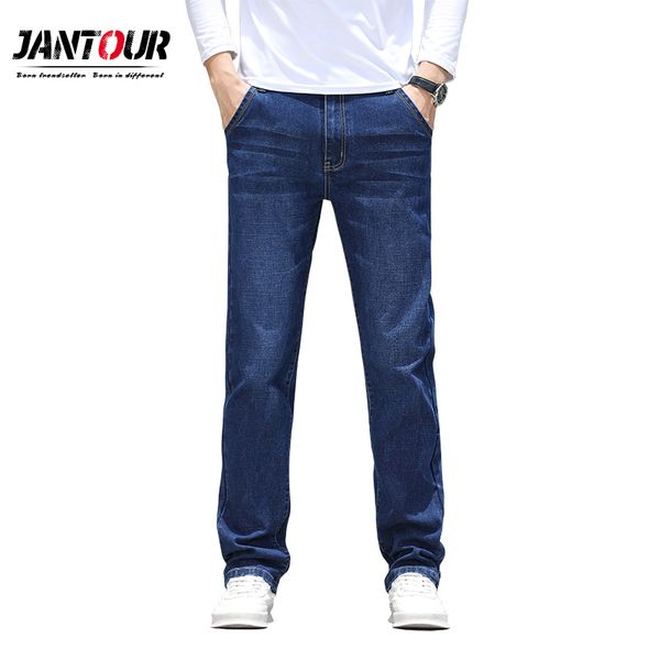 

plus size 35 40 42 44 46 men's casual jeans classic mid waist straight cotton blue elasticity male denim trousers brand pants
