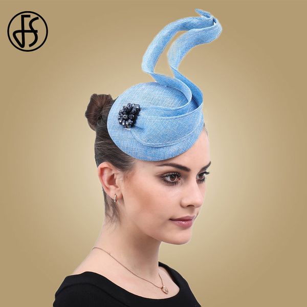 

fs женские шляпы чародей шляпы женщины элегантный sky blue hat party cocktail fedoras свадебные аксессуары для волос, Blue;gray