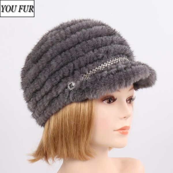 

knitted women real hats lady winter warm genuine caps luxury trendy girls knit 100% natural fur hat, Blue;gray