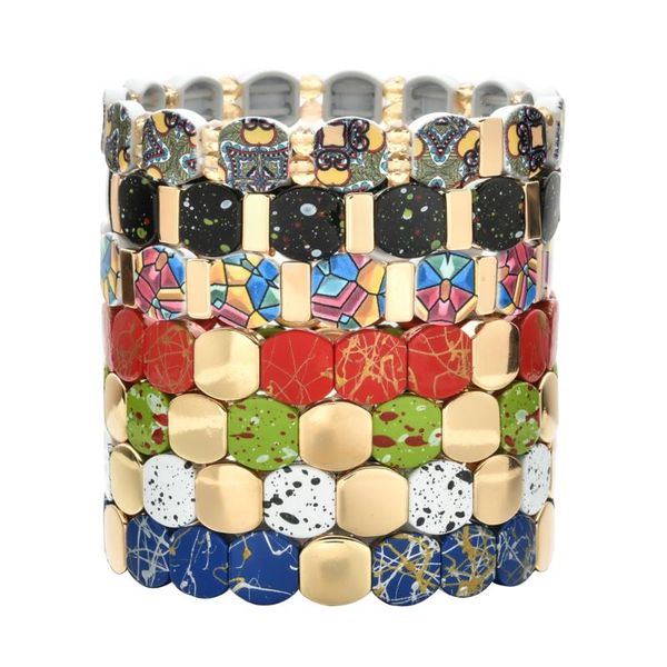 

charm bracelets inkjet graffiti enamel stretch for women armbandjes dames pulsera masculina tile beads bracelet men gift jewelry, Golden;silver