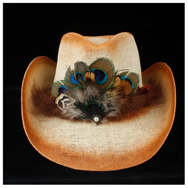 

women straw western cowboy hat summer lady beach sombrero hombre panama jazz sun cap, Blue;gray