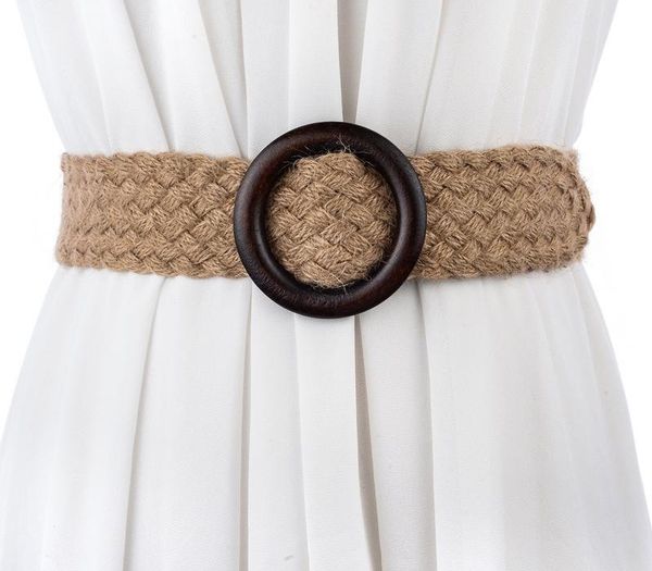 

johnature women linen vintage belts knitted solid color 2020 new korean style waist belts for women, Black;brown