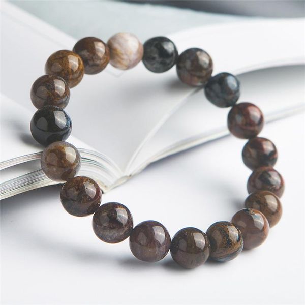 

10mm natural genuine pietersite gem stone crystal round bead stretch bracelet, Black