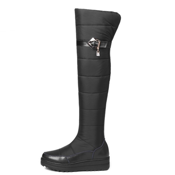 

keep warm plush snow boots women winter 2020 genuine leather over the knee boots thick fur waterproof platform long shoes woman, Black