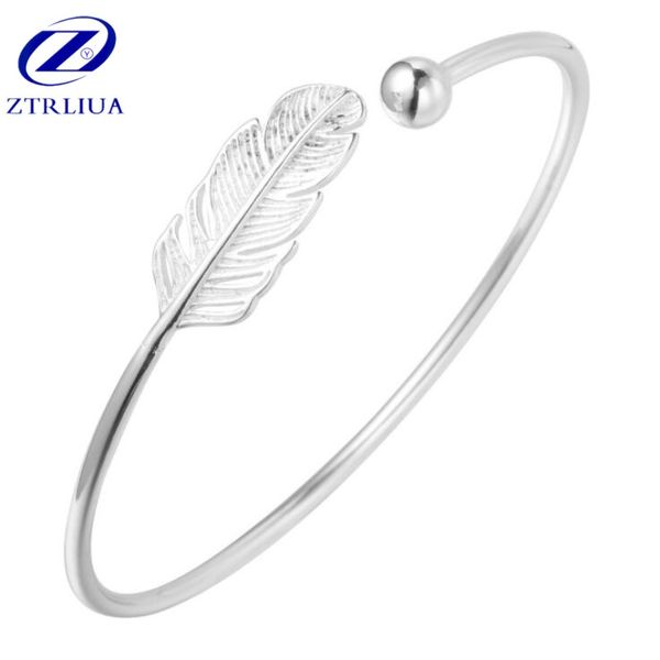 

new fashion 925 sterling silver jewelry high-quality female simple feather small ball open bracelet sb9, Black