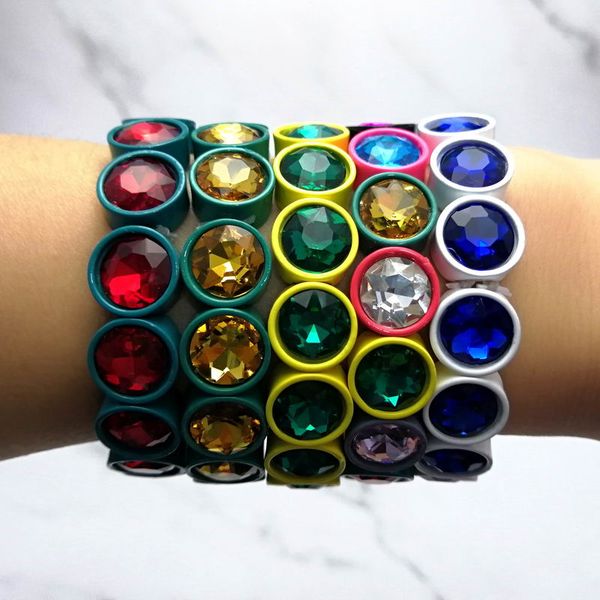 

10mm crystal beaded elastic thread bracelets multicolor painting metal frame adjustable bracelets for women trendy jewelry, Golden;silver