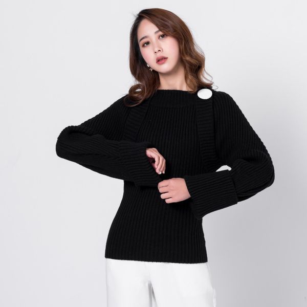 

women's sweaters [deat] 2021 autumn fashion pullover jumpers knitted sweater square collar lantern sleeve solid slim elegant tx223, White;black