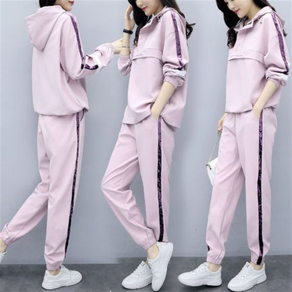 

2020 new fashion sportswear sportswear sportswearsweater sportswearsuit women's pink korean style loose sweater spring and autumn casua, Gray