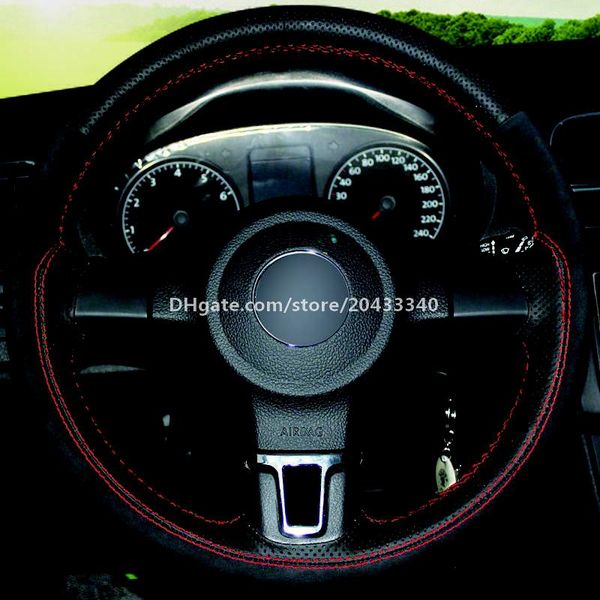 

black leather black suede car steering wheel cover for volkswagen golf 6 mk6