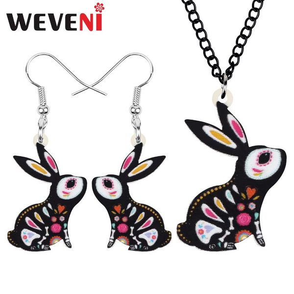 

weveni акриловая halloween цветочные hare ювелирные наборы прекрасный животных серьги ожерелье для женщин дети подарочные аксессуары, Silver