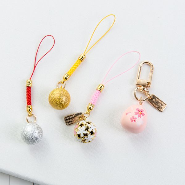 

keychains chunou omamori japanese pink gold cherry blossom bell pendant bag phone pompom llavero para mujer luxury keychain, Silver