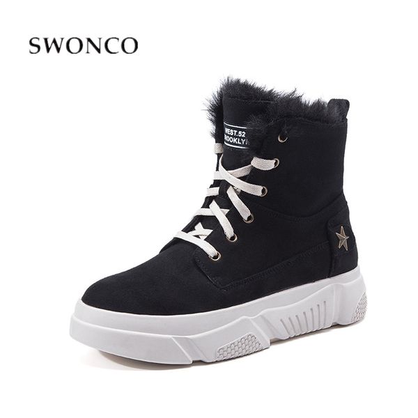 

swonco fur warm shoes women winter snow boots sneakers platform 2020 new female black short tube ankle boots for women sneakers