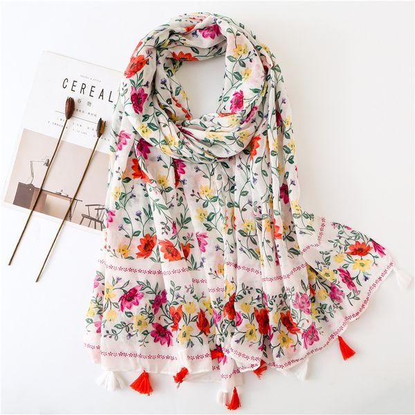 

scarves fashion flower cotton and linen scarf women sunscreen silk winter print dustproof shawl ethnic style summer beach towel, Blue;gray