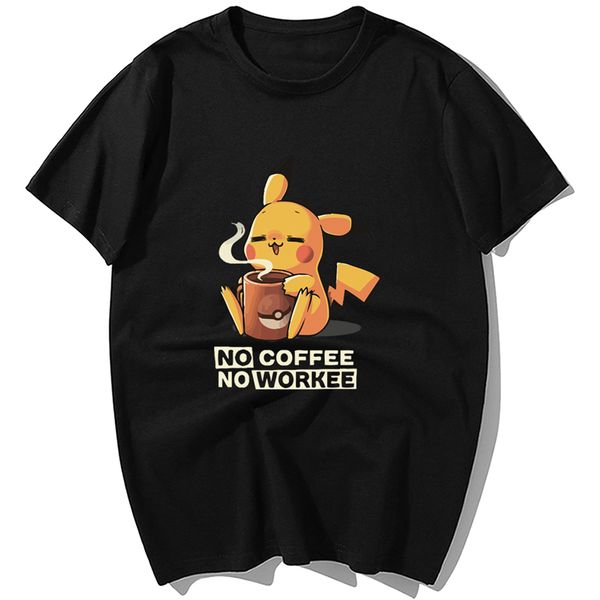 

funny japanese anime t shirt no coffee no workee tshirts men casual 100% cotton shortsleeve t-shirts harajuku streetwear