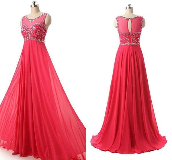 

watermelon chiffon evening formal dresses elegant long 2021 crystal beaded sheer cap sleeves prom bridesmaid dress party vestidos de festia, Black;red