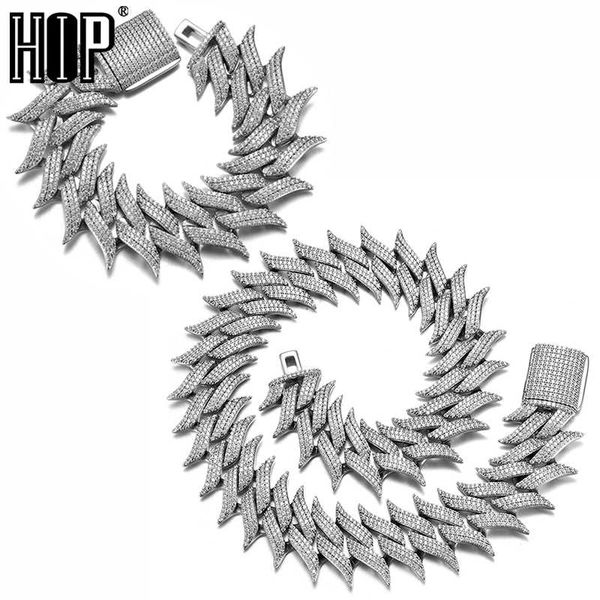 

hip hop heavy 29mm thorns big box buckle cuban copper setting + cubic zirconia stones bracelet necklace for men jewelry, Silver