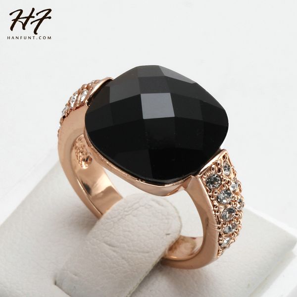 

anti allergy black acrylic party rings rose gold color cz retro fashion brand jewelry for women/girls anel r258 r339, Golden;silver