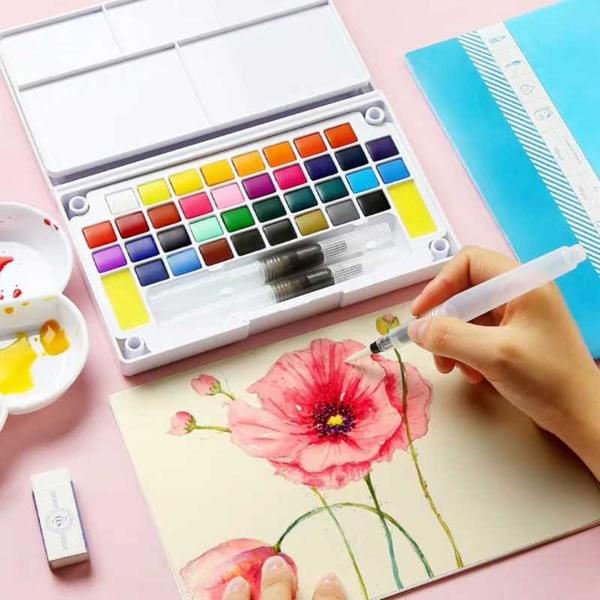 

12/18/24/36 colors solid water color paints set portable travel watercolor pigmente with brush pen for painting art supplies