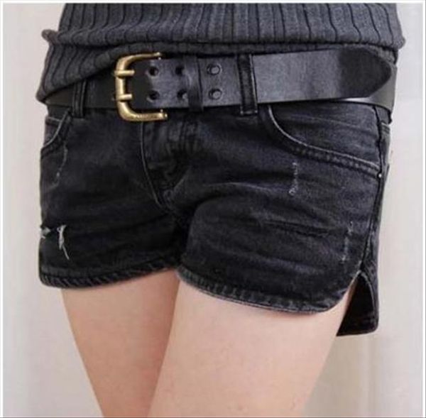 

newst womens summer low waist denim shorts loose s 2xl ripped jeans shorts casual punk rivet hole mini jeans shorts j2307, White;black
