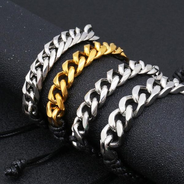

link, chain 13mm gold link stainless steel bracelets for men women friends accessories adjustable mens leather armband, Black