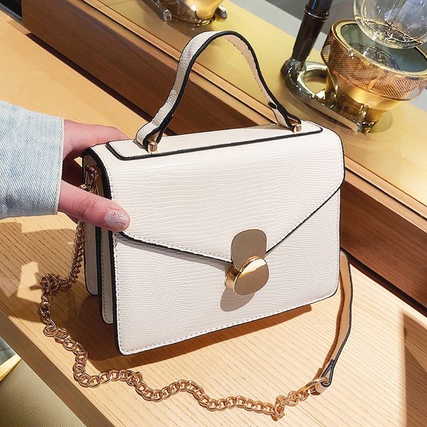

2019 retro fashion female square bag 2018 new quality pu leather women bag litchi pattern tote bag lock shoulder messenger bags