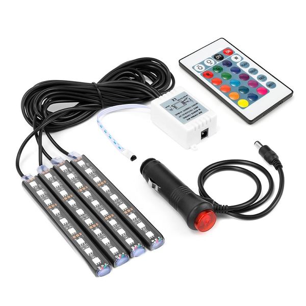 

isincer car rgb led strip 4*9pcs smd 5050 10w car interior decorative atmosphere strip auto pathway floor light remote control
