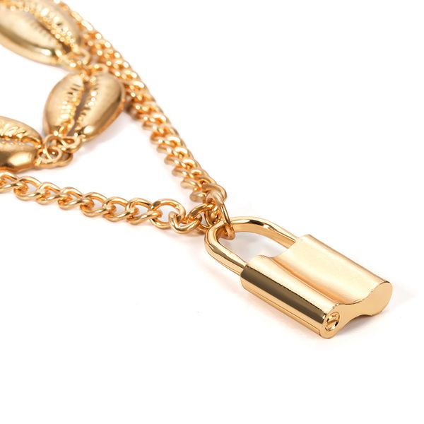 

1pc bohemian beach multilayer seashell lock pendant chain choker necklace jewelry, Silver