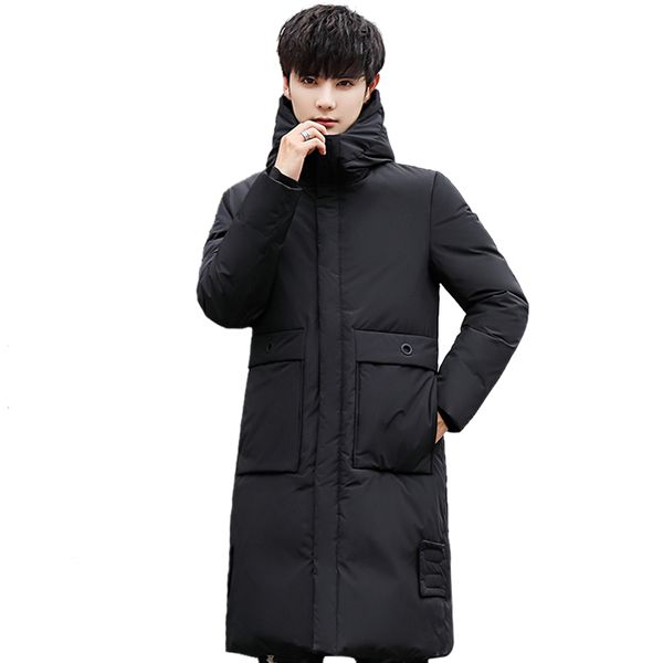 

2020 winter mens down jacket hooded warm long parka hombre solid casual winter coat with big pocket zipper jacket men clothes, Black