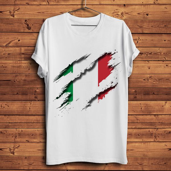 

3d vision italy flag inside tearing tshirt men summer new white short sleeve homme casual t shirt streetwear tee