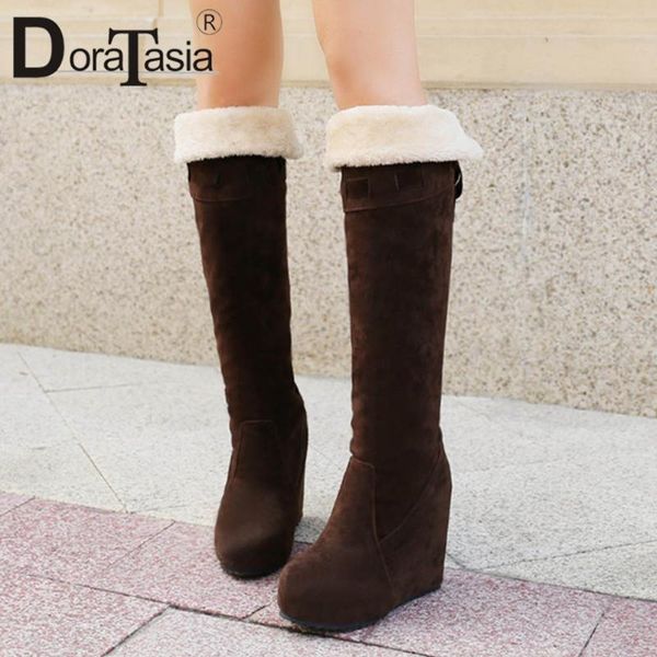 

boots doratasia 32-43 ladies wedges high heels platform shoes woman 2021 fashion winter warm knee snow women 2 ways, Black