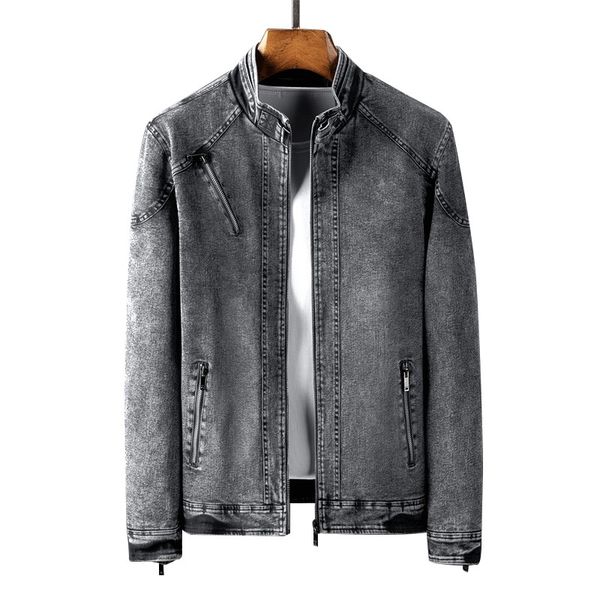 

new 2020 autumn casual cotton denim jacket men retro slim stand collar solid color men denim jacket zipper mens, Black;brown
