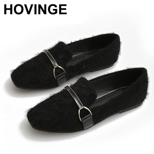 

hovinge woman flats loafers slip on slide metal decoration square toe shoes for women plus size black wine red zapatos