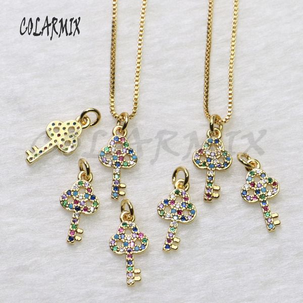 

12pcs tiny cute key shape zircon pendant necklace wholesale jewelry gold color fashion necklace for jewelry gift for lady 5462, Silver