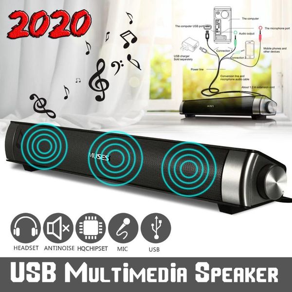 

soundbar speaker wired hifi bass stereo sound bar with usb aux mic for computer pc smartphone tv home theater laptop