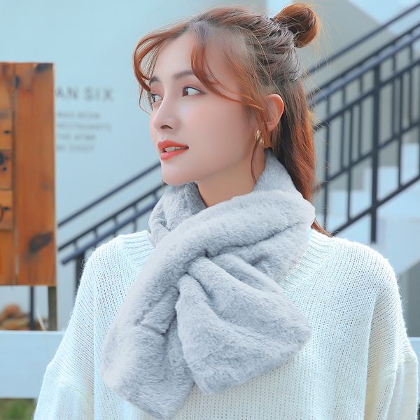 

scarves fun prouder winter korean fashion plush women scarf pure color wild thick simple rex fur, Blue;gray