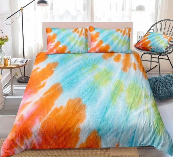 

green orange tie dye bedding set fresh style bed linen duvet cover set bedspread home textile microfiber beds