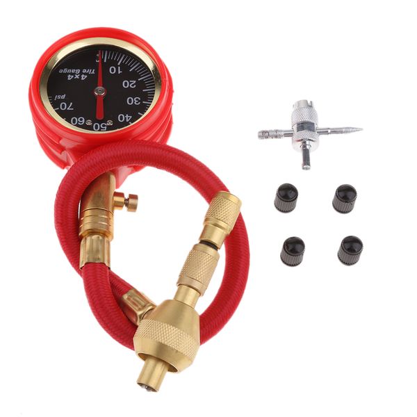 

mechanical pointer tire pressure gauge tyre deflator kit with 4 valve cap