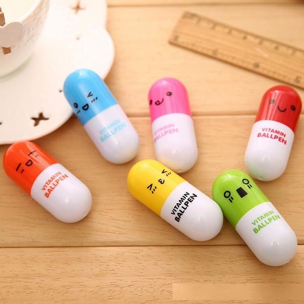

student ballpoint pens pill shape retractable creative lovely ball point pen children gift writing suppliers wholesale 0001std-5, Blue;orange