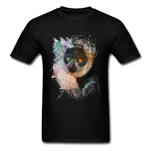 

fashion 2018 water splash monkey t-shirts men's t shirt short sleeve joker black cotton clothes animal abstract painting