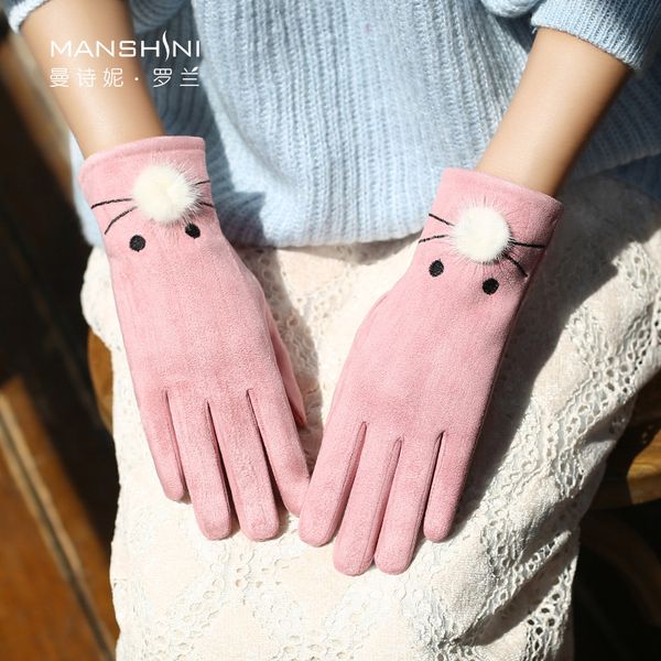 

five fingers gloves woman winter touch screen velvet lining warm lovely student goves cold-proof telefingers 0225, Blue;gray