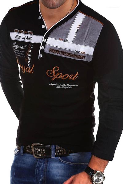 

casual sports males clothing letter print mens designer long sleeve tshirts fashion slim buttons panelled mens tees, White;black