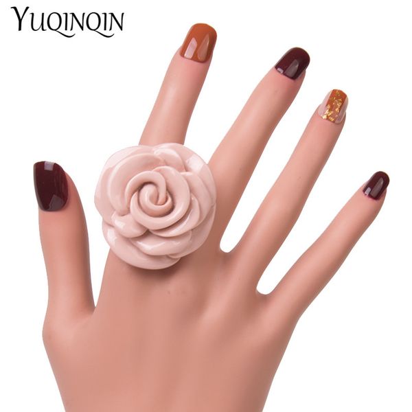 

acrylic rose flower engagement women's rings fashion jewelry resin vintage wedding ring for girls female beautiful punk rings, Slivery;golden