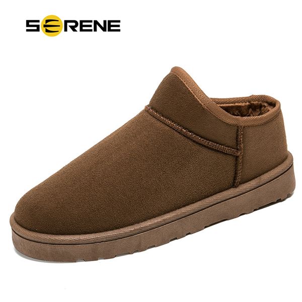 

serene winter warm fur size 40-45 non-slip men boots fashion british style suede slip on ankle male shoes teenager snow footwear, Black