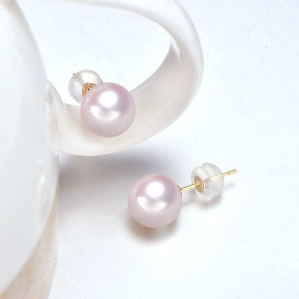 

ys] 18k gold stud earring 6-9 mm white japanese akoya pearl earrings bridal fine jewelry 200921, Golden;silver