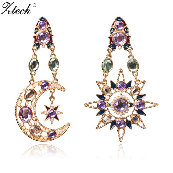 

dangle & chandelier ztech luxury full crystal big long star sun pendant earrings fashion women statement accessory wholesale price, Silver