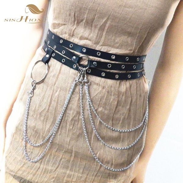 

SISHION Women Imitation Leather Waist Belt VD1359 corset belt with chain Black Coffee Dance Punk Chain, Black;brown