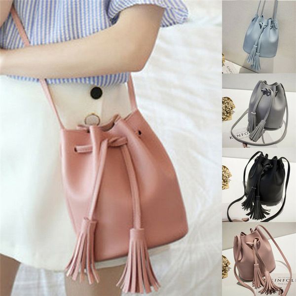 

женская кожа кисточкой сумки bucket crossbody fringe мешок плеча посланника