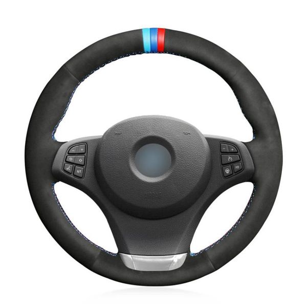 

hand-stitched black suede anti-slip comfortable car steering wheel cover for e83 x3 2003-2010 e53 x5 2004 2005 2006
